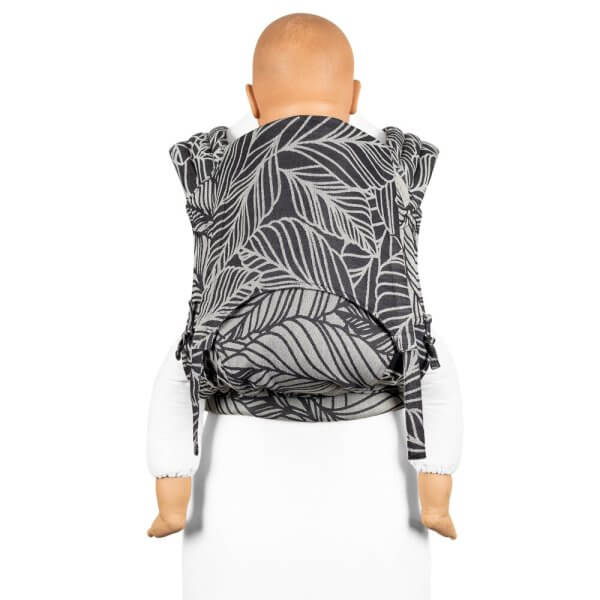 fly tai mei tai baby carrier dancing leaves black white toddler